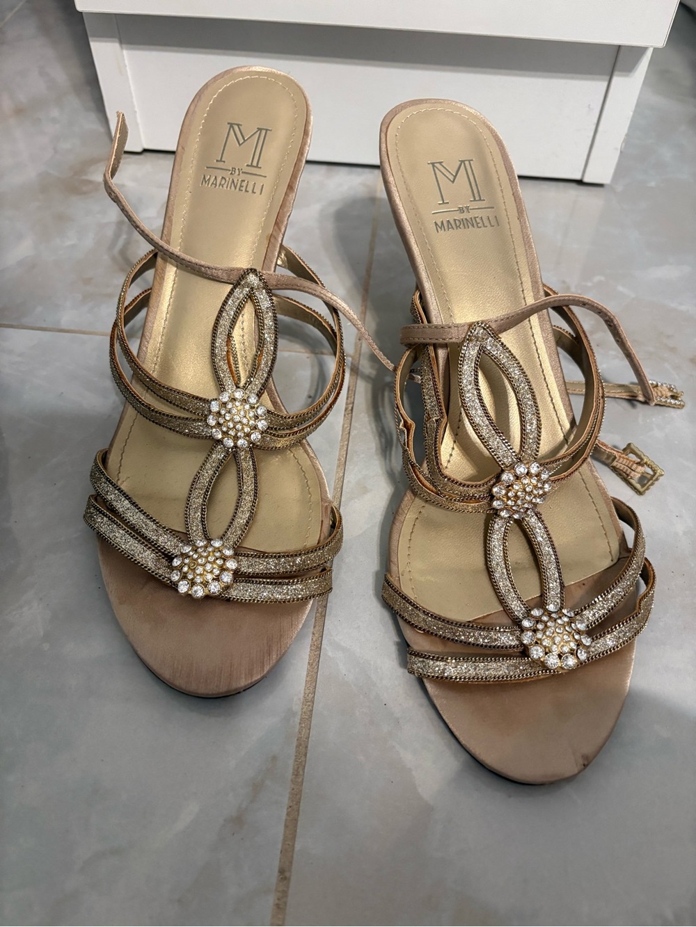 Gold Strappy Jewel-Embellished Women’s Sandals
